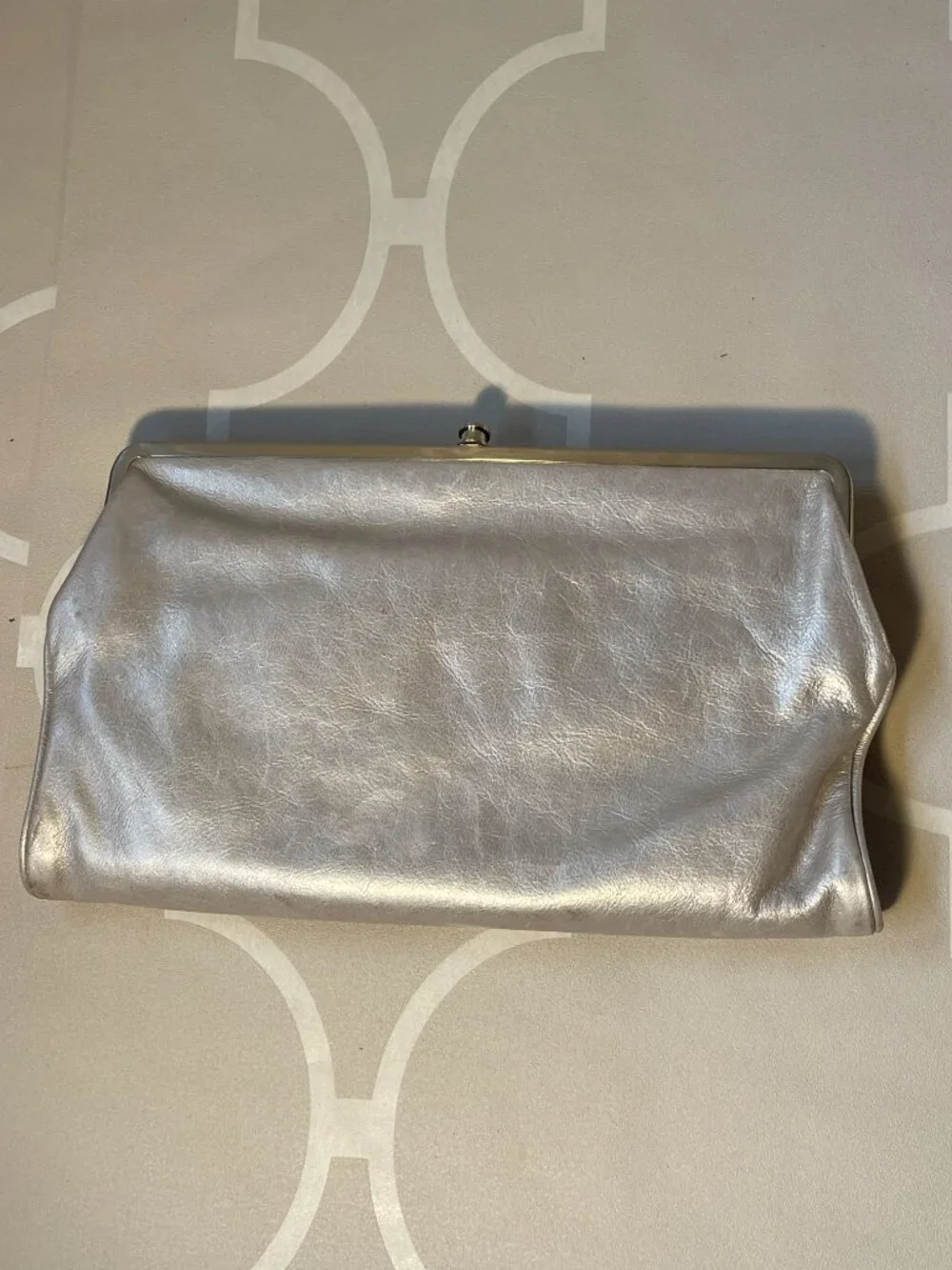 HOBO Large Leather Double Kisslock Frame Clutch Organizer Handbag